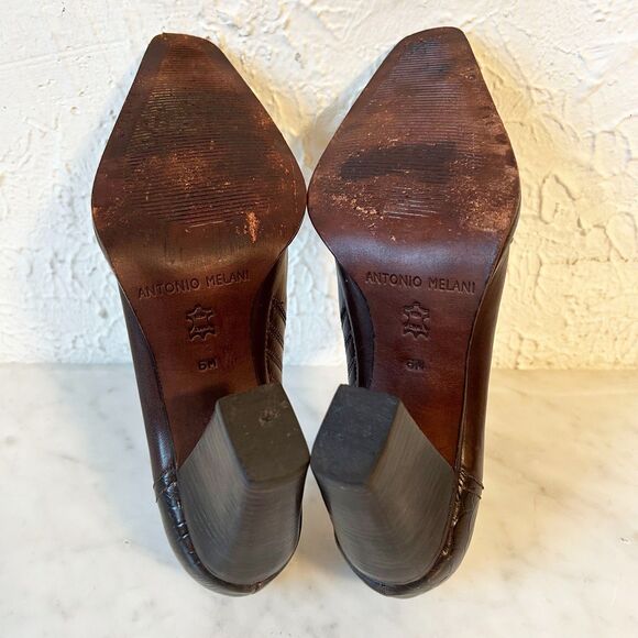 Antonio Melani Brown Embossed Leather Western Ankle Booties Women’s 6 Square Toe - Picture 7 of 9